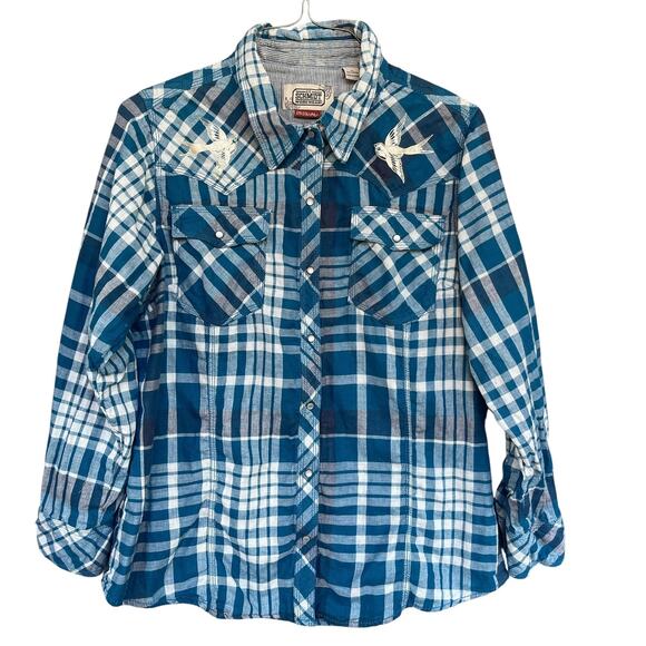 Schmidt Workwear Shirt Womens XL Plaid Western Pearl Snap Bird Embroidered - Picture 1 of 9